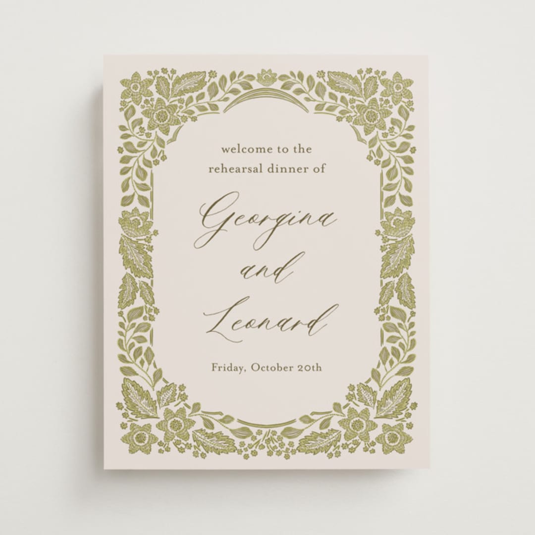 "Embroidered" - Wedding Party Signs in Chartreuse by Jen Owens - Front