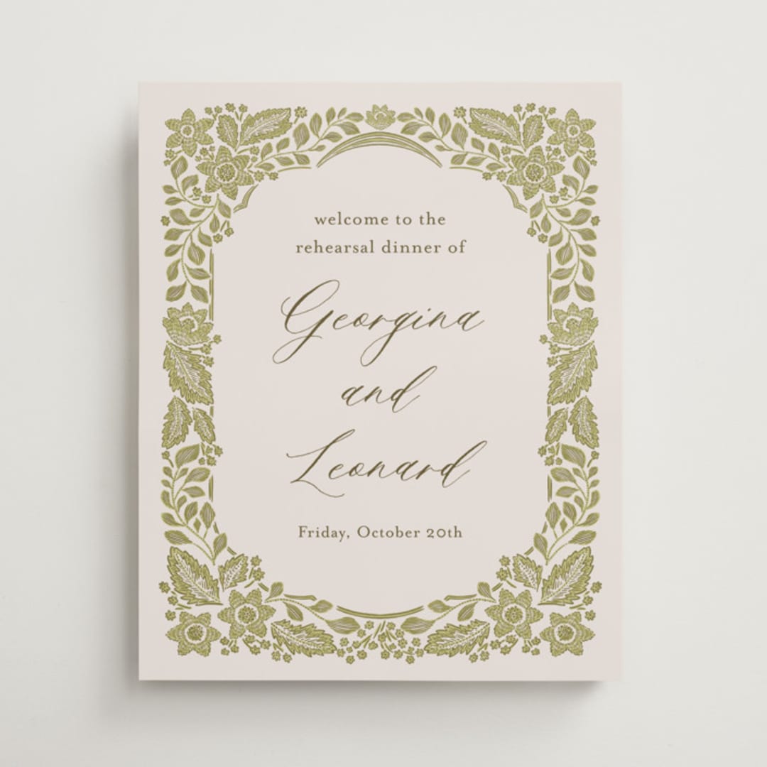 "Embroidered" - Wedding Party Signs in Chartreuse by Jen Owens - Front