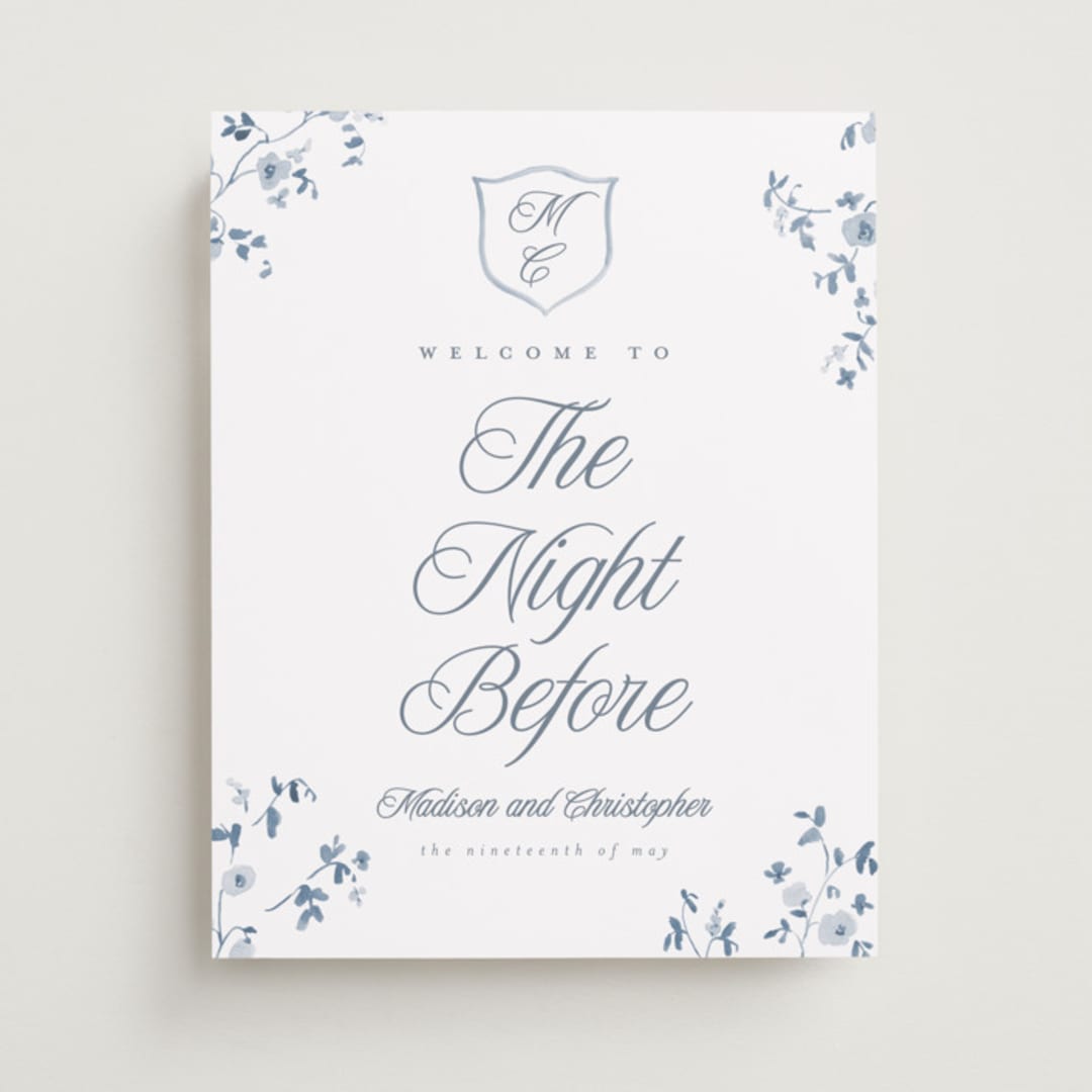 "Wildflower Corners" - Wedding Party Signs in Bluebell by Everett Paper Goods - Front