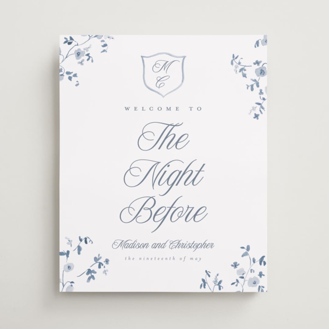 "Wildflower Corners" - Wedding Party Signs in Bluebell by Everett Paper Goods - Front