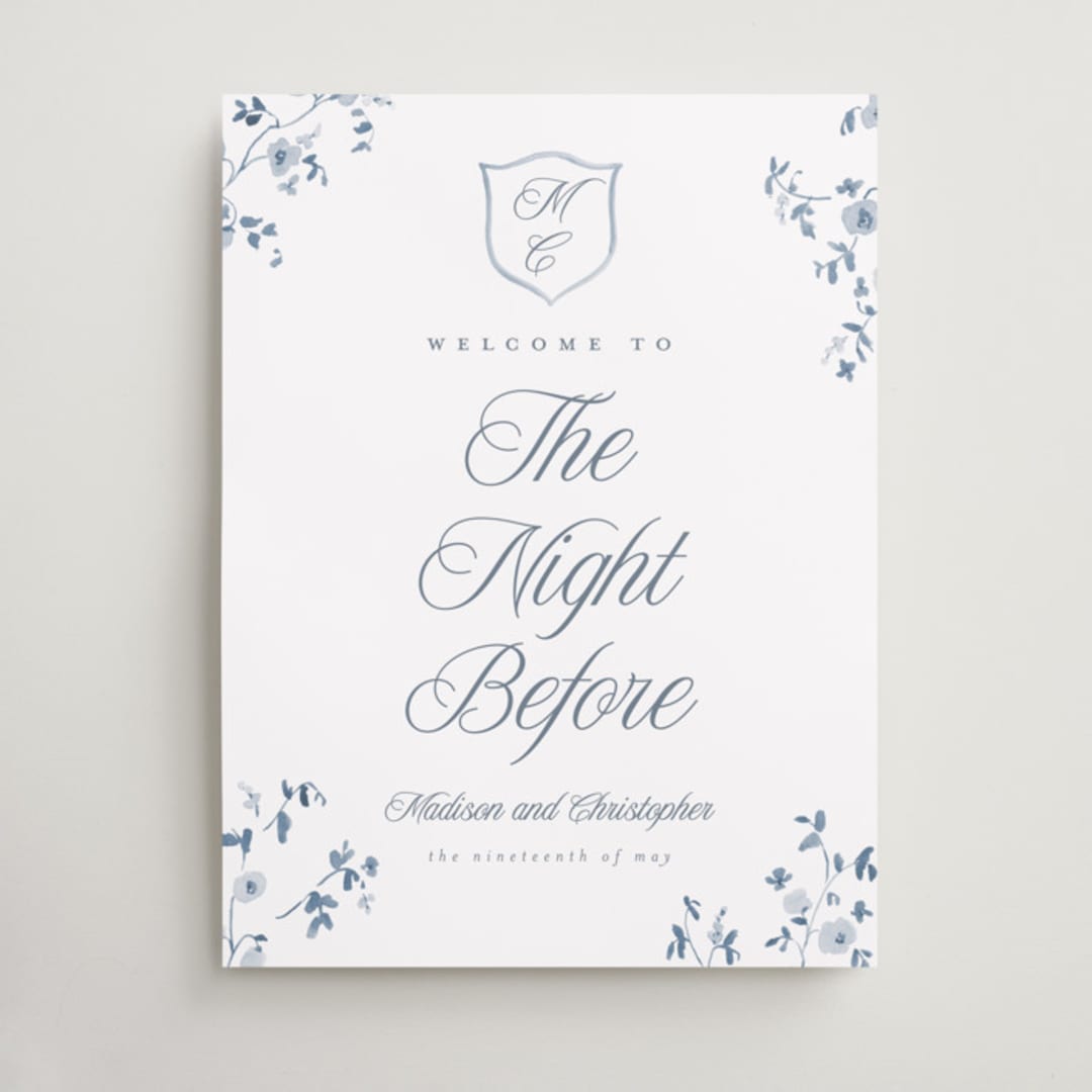 "Wildflower Corners" - Wedding Party Signs in Bluebell by Everett Paper Goods - Front