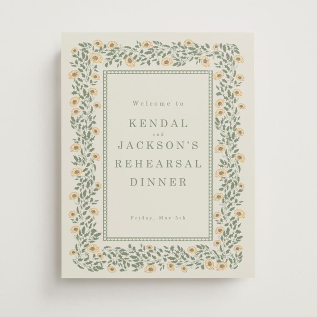 "Framed Floral" - Wedding Party Signs in Mustard by Baumbirdy - Front