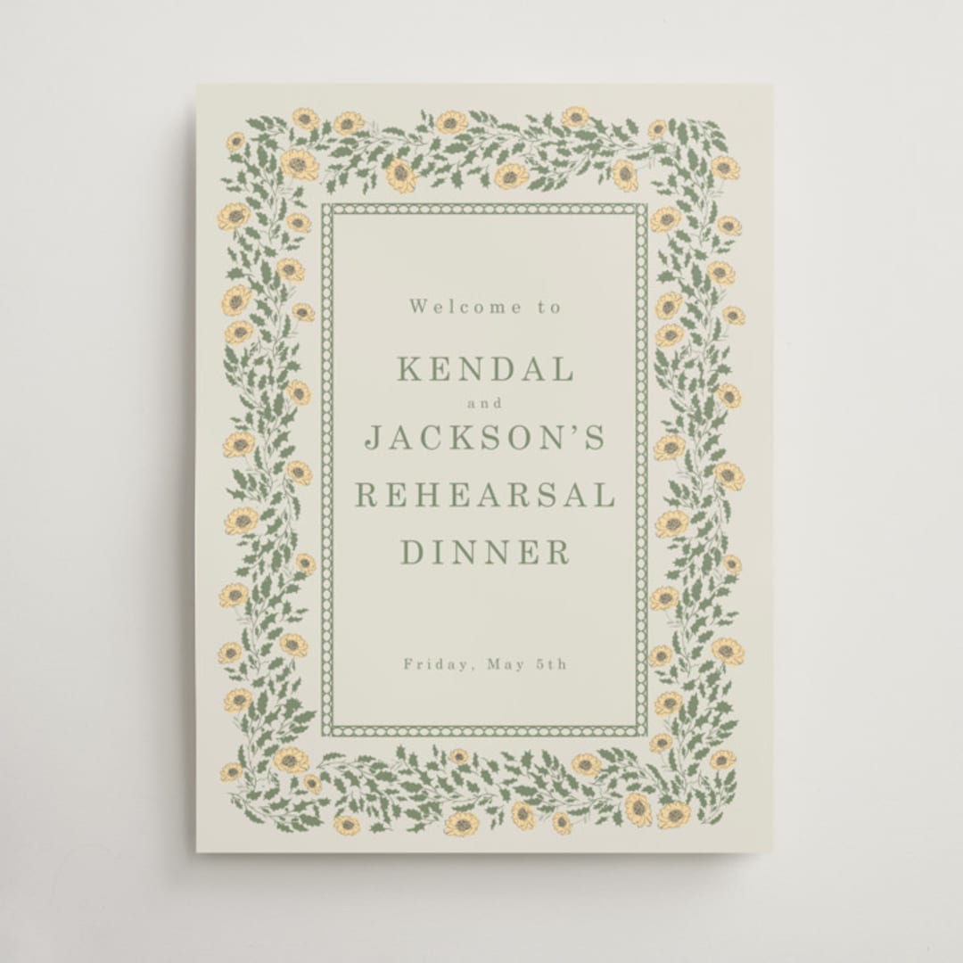 "Framed Floral" - Wedding Party Signs in Mustard by Baumbirdy - Front