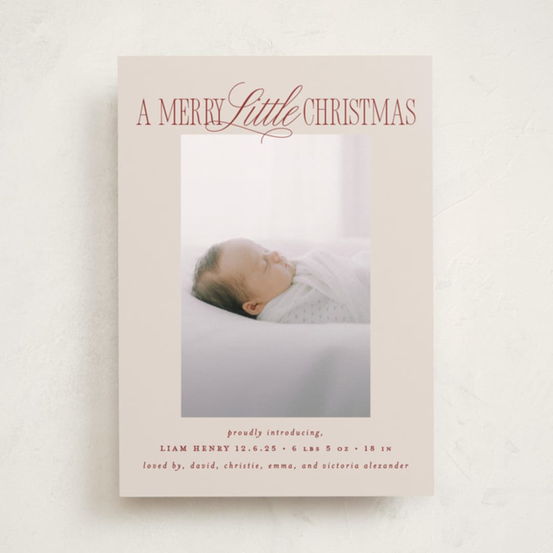 "Littlest Christmas" - Holiday Birth Announcement Cards in Cinnamon by Brooke Chandler - Front