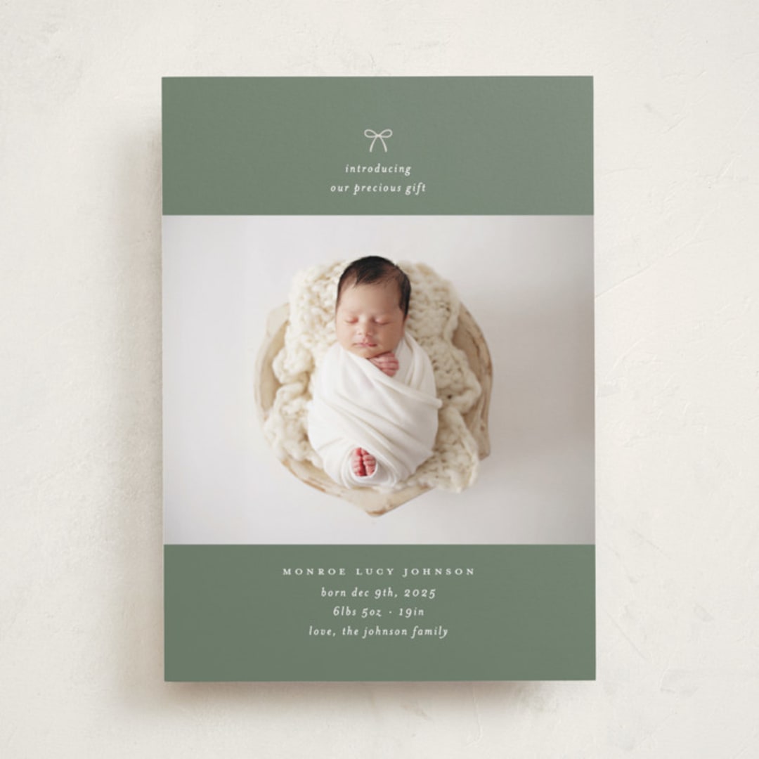 "our precious gift" - Holiday Birth Announcement Cards in Spruce by Carolyn Nicks - Front