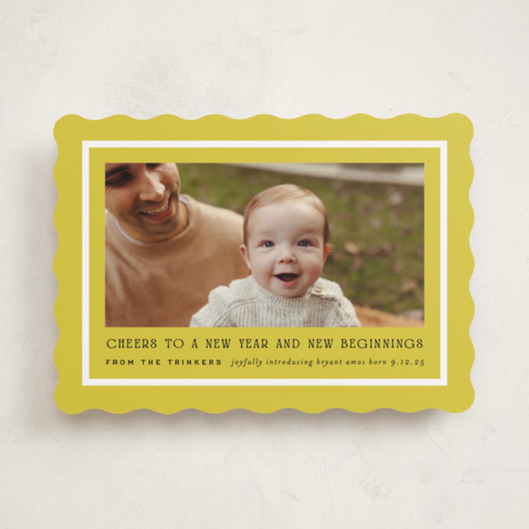 "Brighter Side" - Holiday Birth Announcement Cards in Citron by Amy Kross - Front