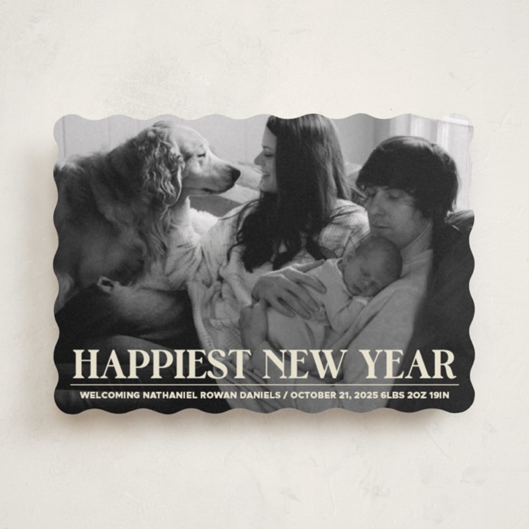 "News" - Holiday Birth Announcement Cards in Champagne by Jenna Holcomb - Front