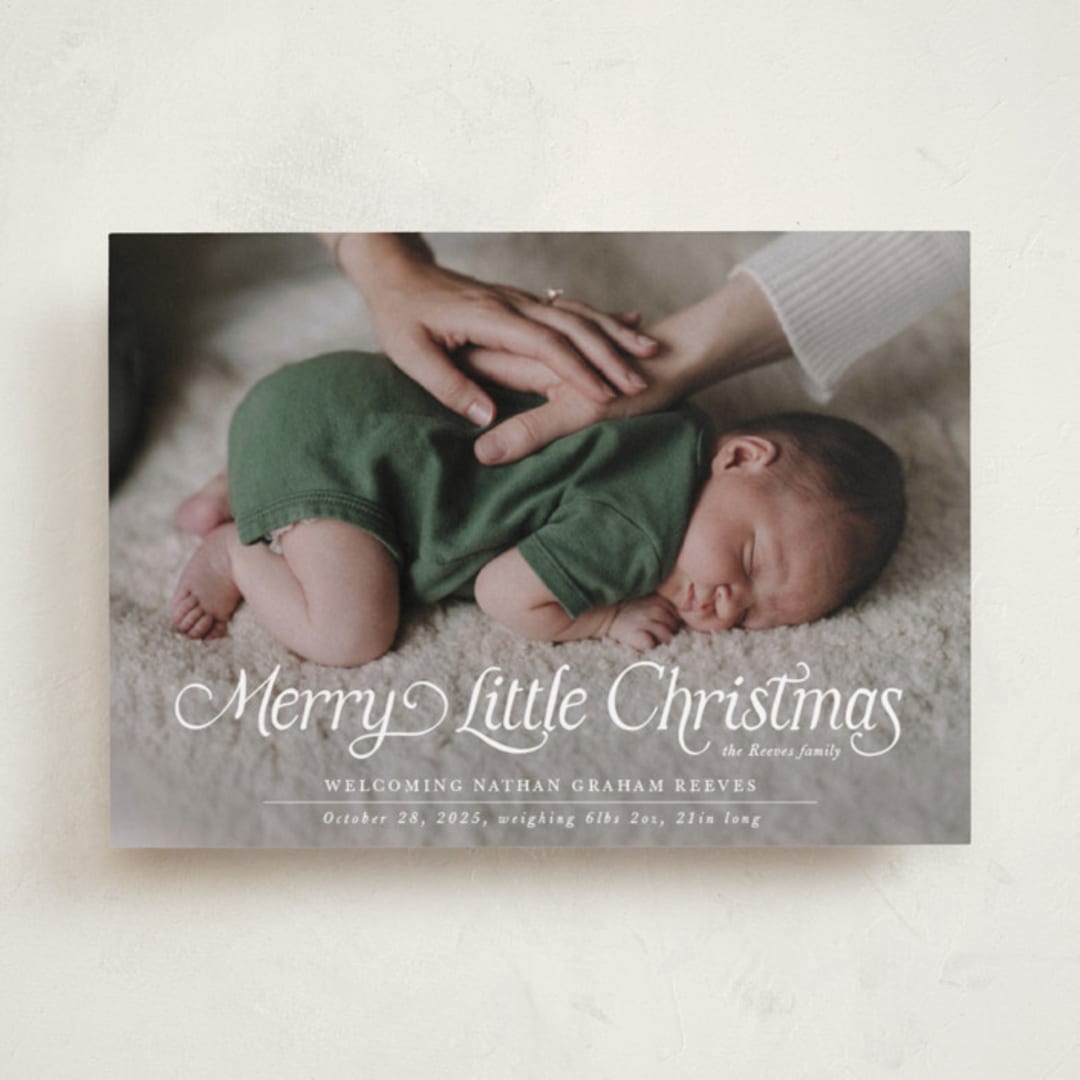 "Our Merry Little Christmas" - Holiday Birth Announcement Cards in Sugar by Jenna Holcomb - Front