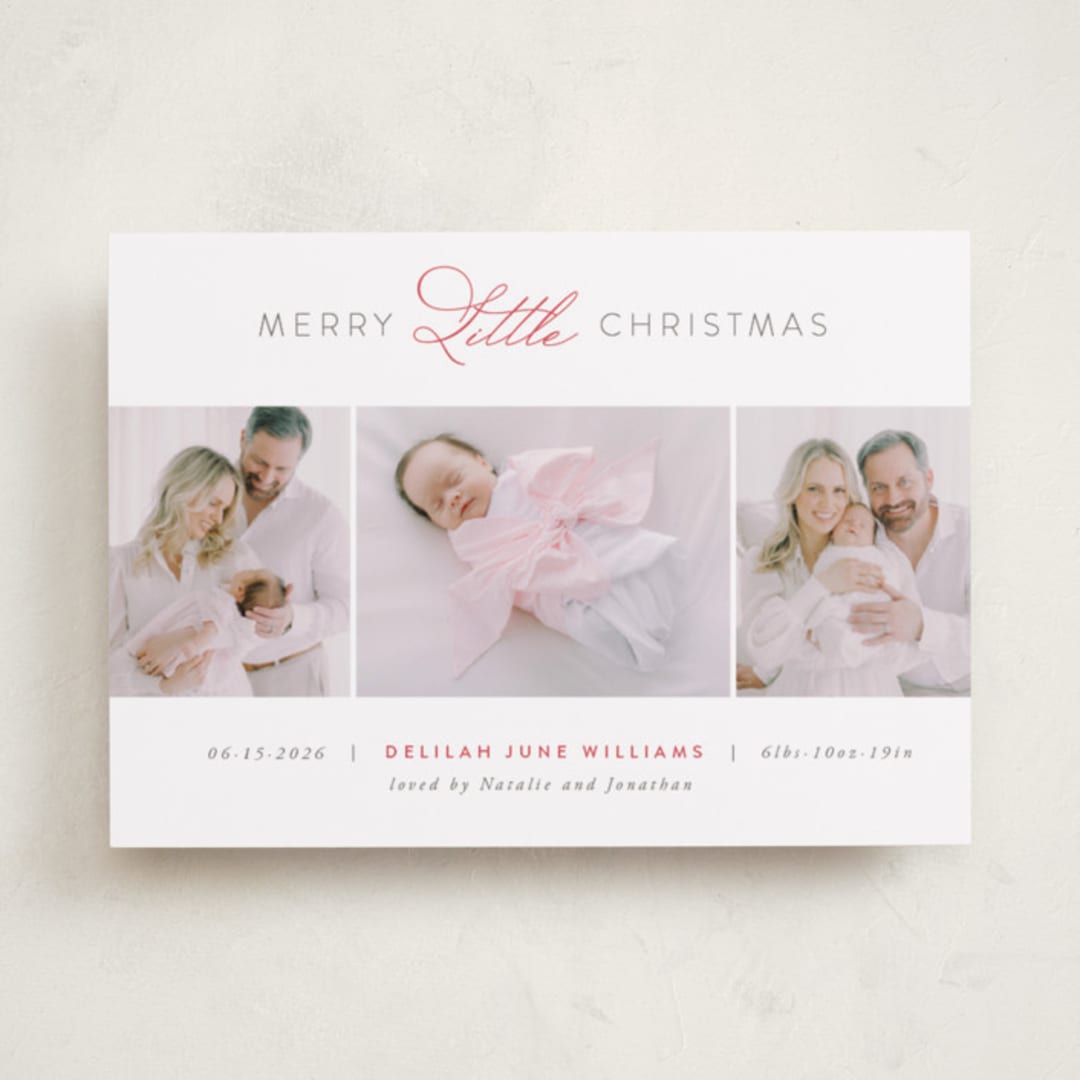 "Christmas Baby" - Holiday Birth Announcement Cards in Cranberry by Jen Banks - Front