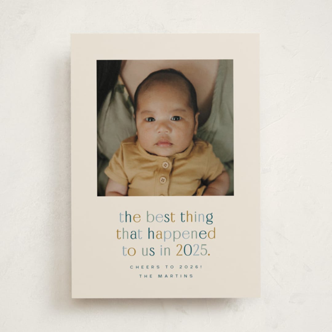 "the best thing" - Holiday Birth Announcement Cards in Winter Sky by Ellen Schlegelmilch - Front