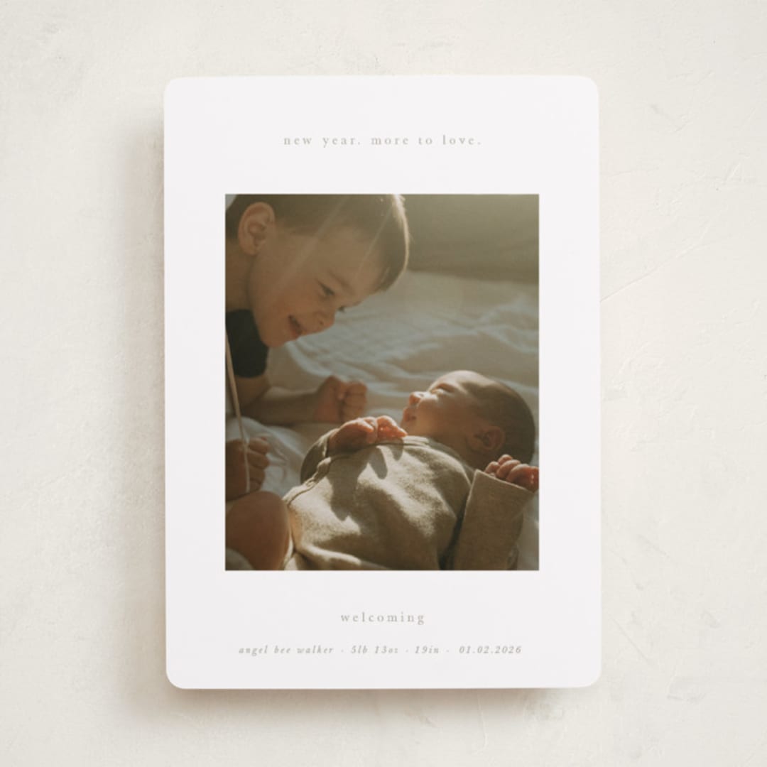 "More to Love" - Holiday Birth Announcement Cards in Linen by Blustery August - Front