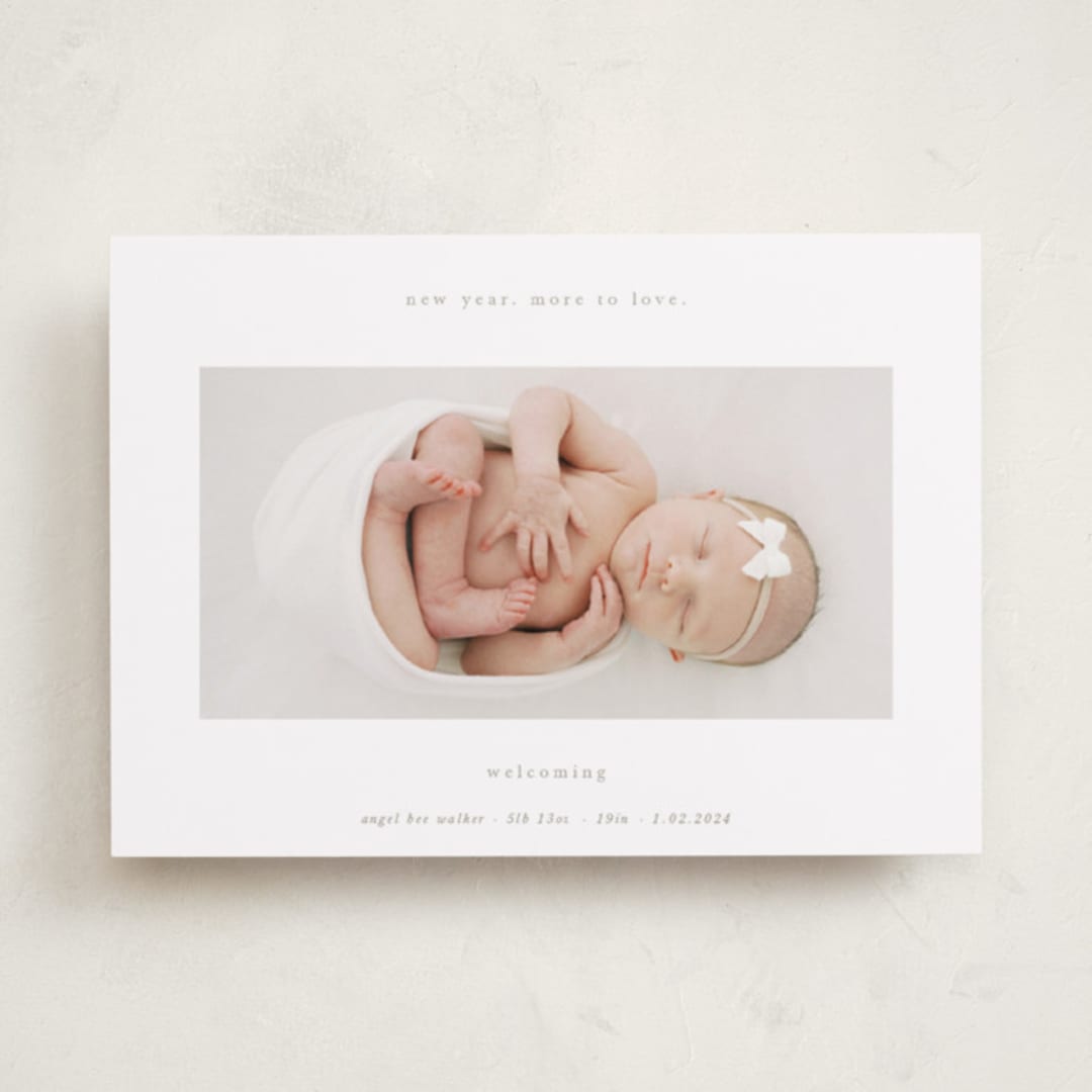 "More to Love" - Holiday Birth Announcement Cards in Linen by Blustery August - Front