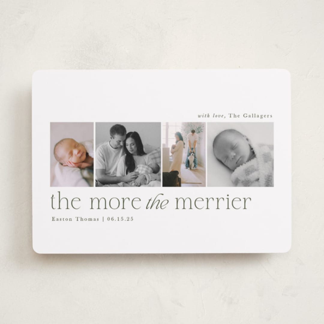 "Little Merriest" - Holiday Birth Announcement Cards in Forest by Sarah Brown - Front