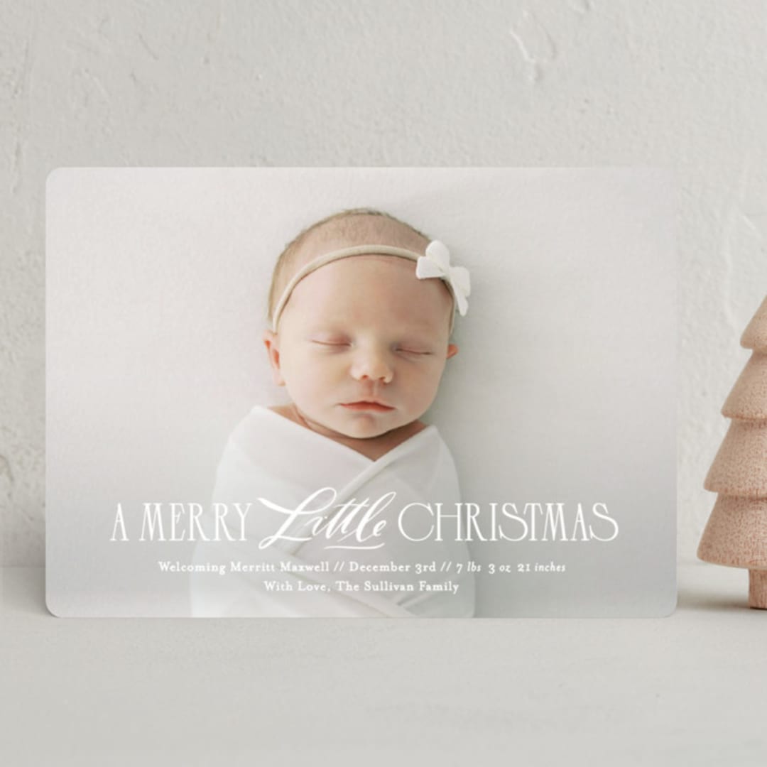 "New Little One" - Holiday Birth Announcement Cards in Snowflake by Julie Murray - Front