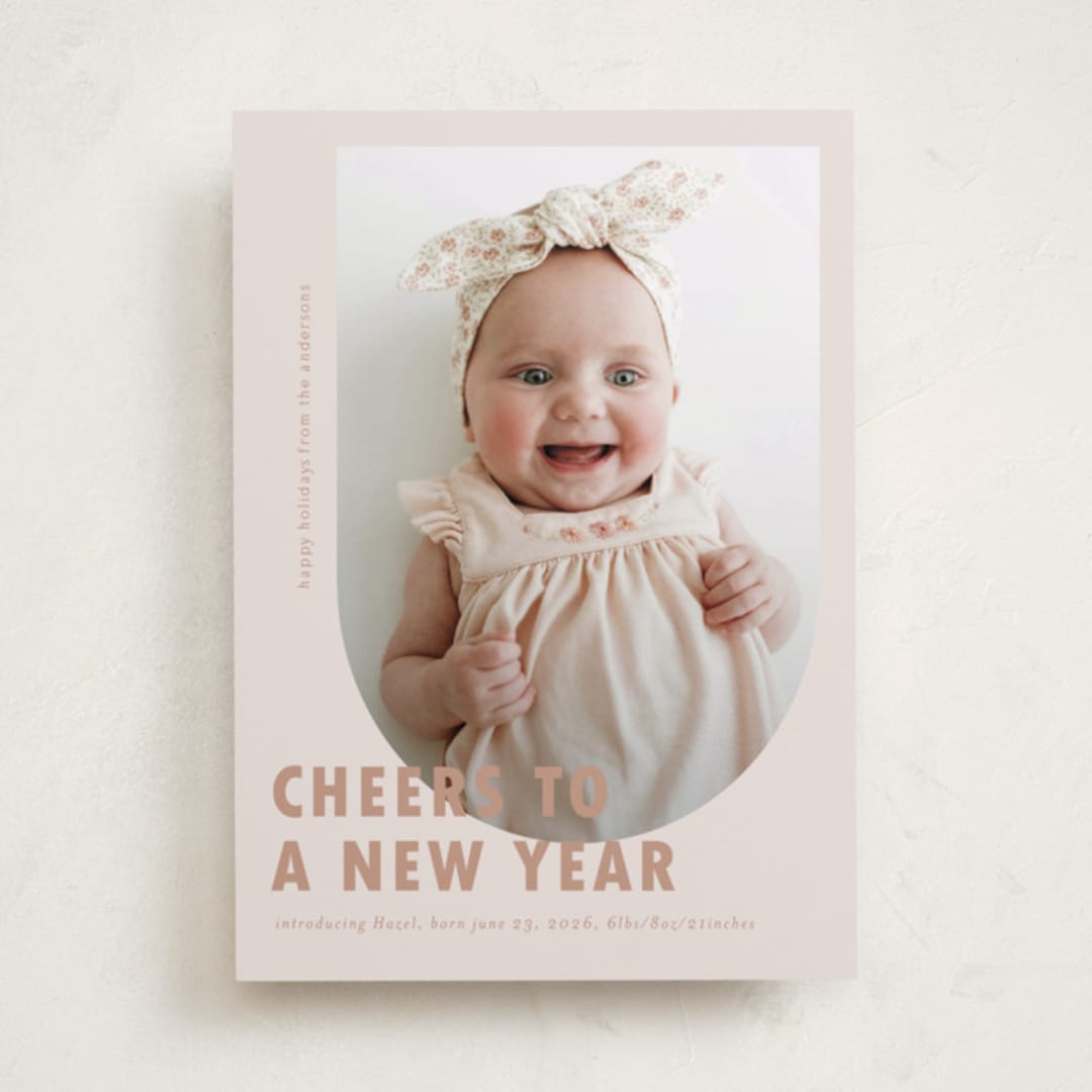 "Viola" - Holiday Birth Announcement Cards in Truffle by Deynaaz Daraei - Front
