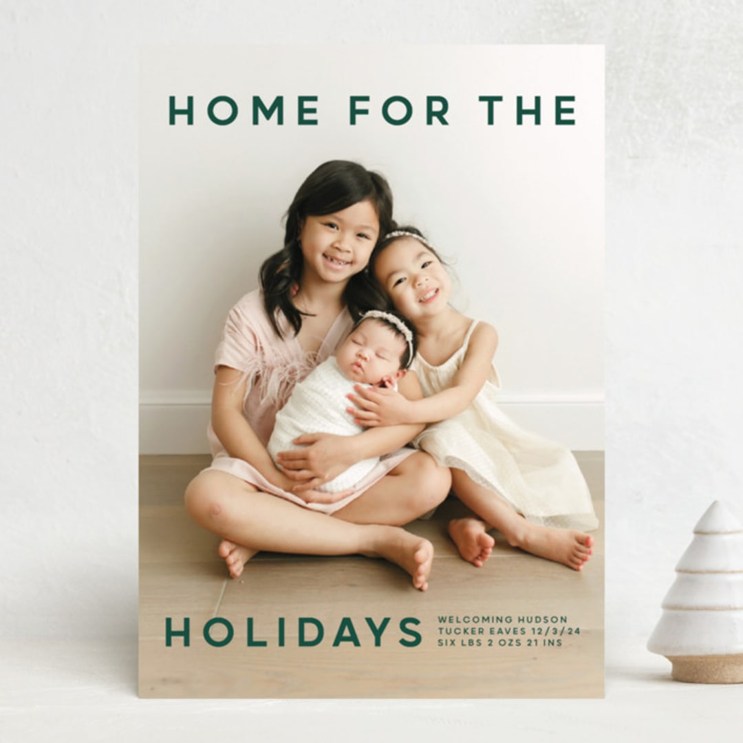 "Baby's First Christmas" - Holiday Birth Announcement Cards in Pine by Lori Wemple - Front