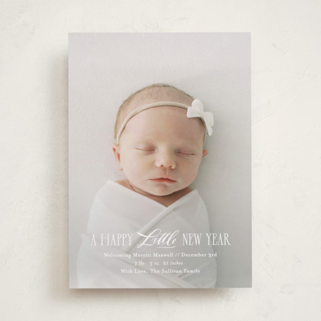 "New Little One" - Holiday Birth Announcement Cards in Snowflake by Julie Murray - Front