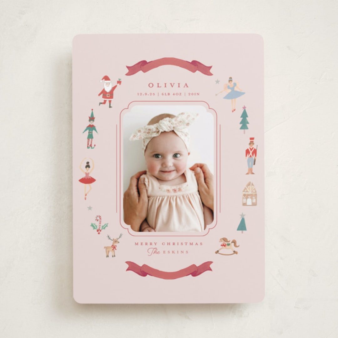 "Festive Dreams" - Holiday Birth Announcement Cards in Candy Cane by Teju Reval - Front