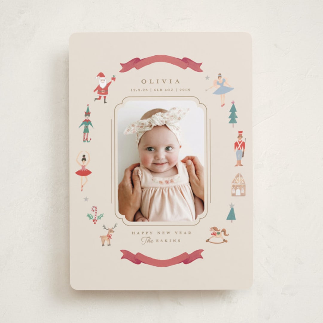 "Festive Dreams" - Holiday Birth Announcement Cards in Halo by Teju Reval - Front