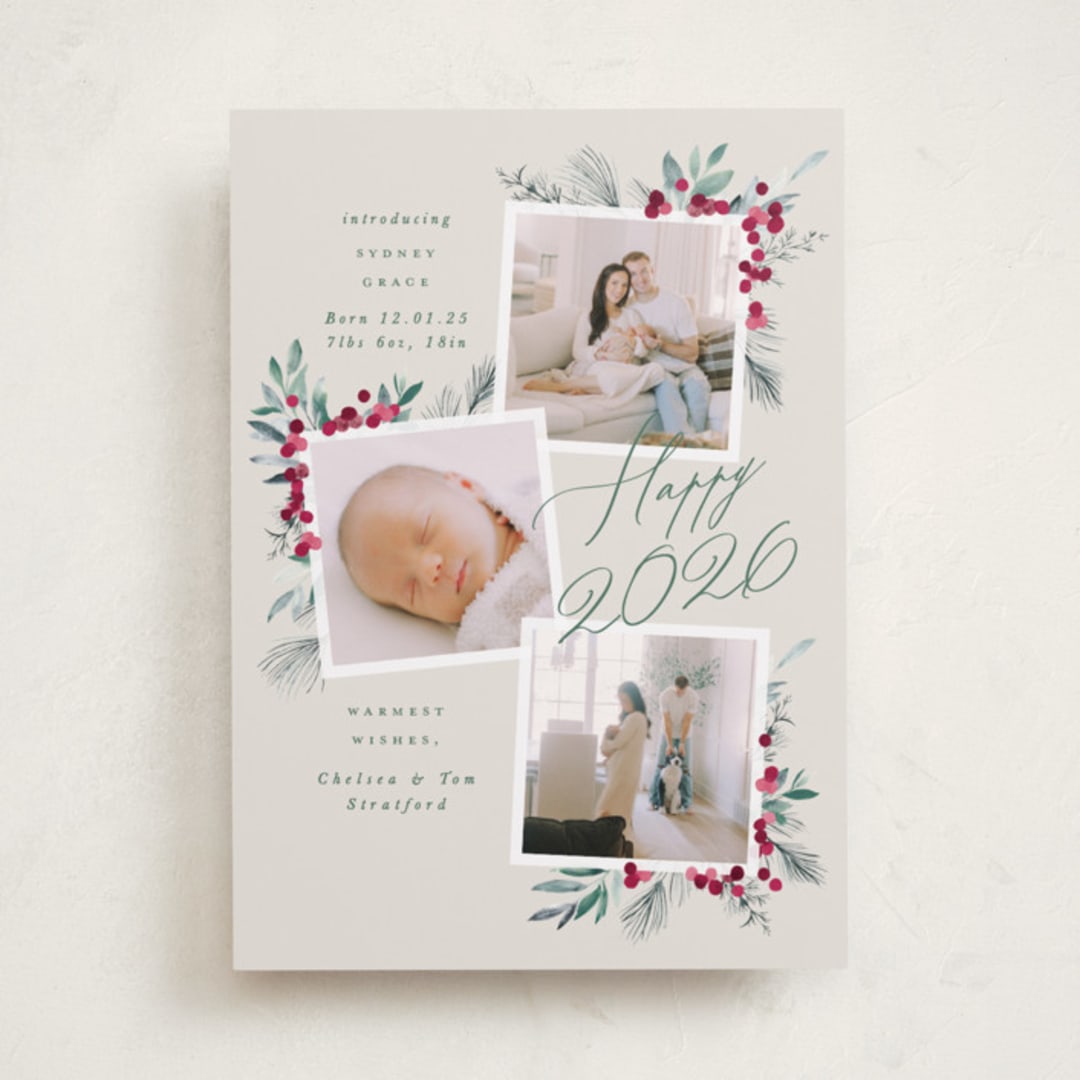 "Very Merry" - Holiday Birth Announcement Cards in Eggnog by Leah Bisch - Front