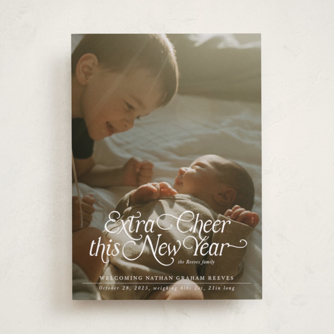"Our Merry Little Christmas" - Holiday Birth Announcement Cards in Sugar by Jenna Holcomb - Front
