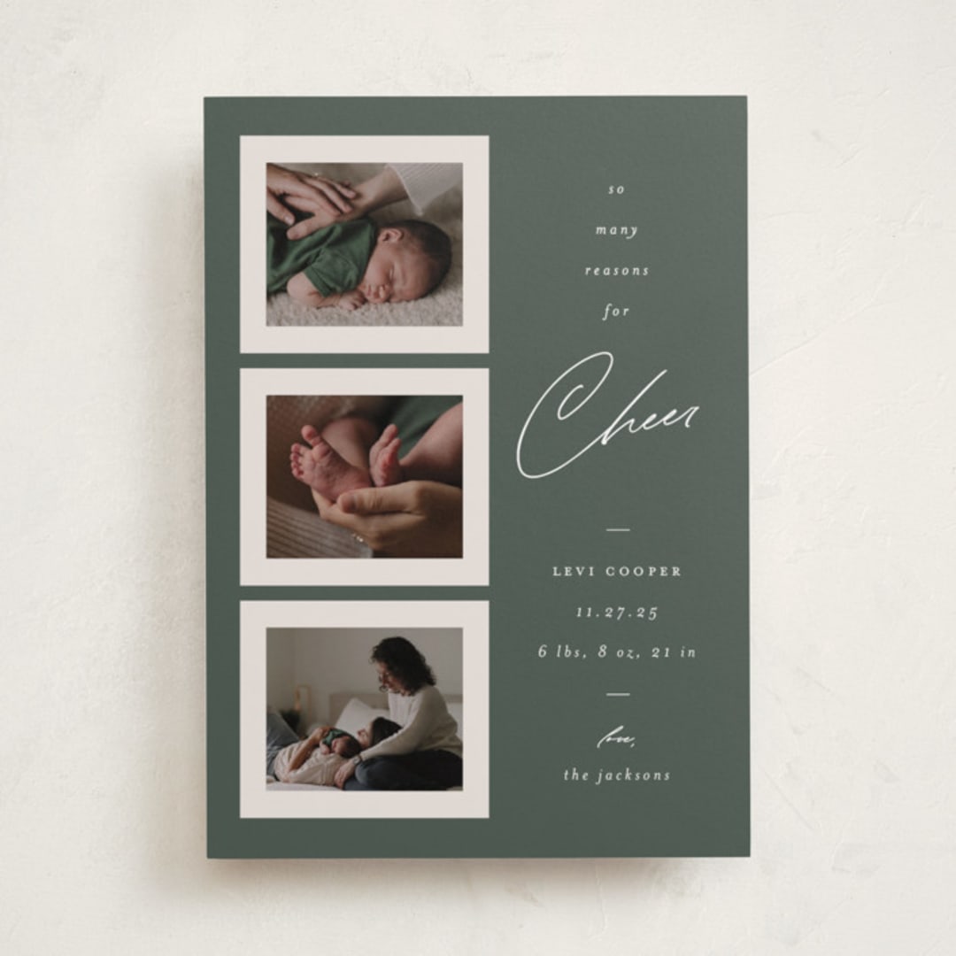 "So Many Reasons" - Holiday Birth Announcement Cards in Fir by Ashley Iwafuchi - Front