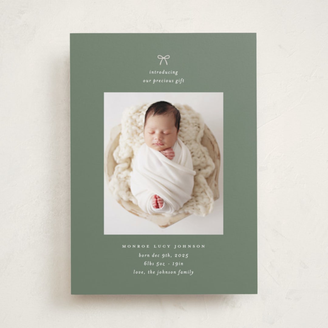 "our precious gift" - Holiday Birth Announcement Cards in Spruce by Carolyn Nicks - Front