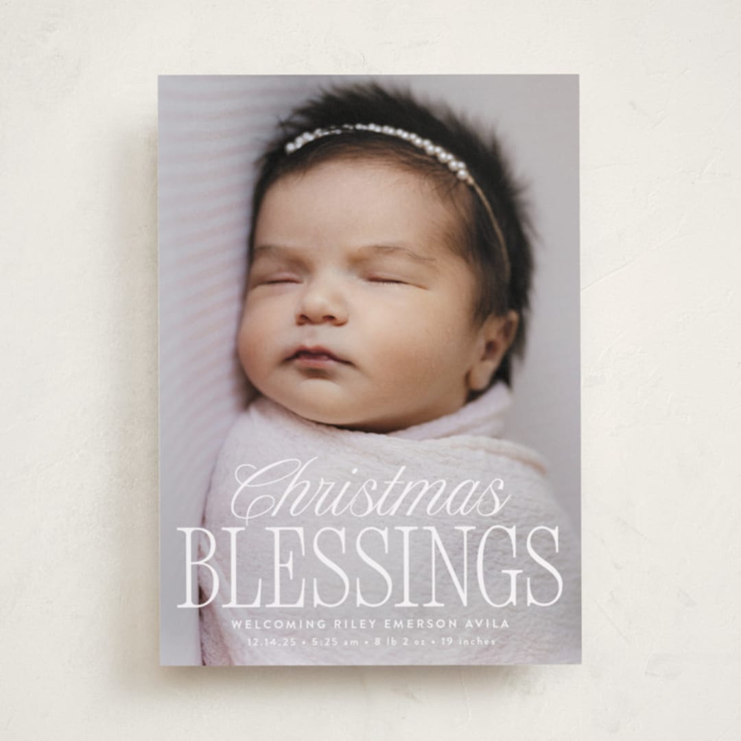 "blessed welcome" - Holiday Birth Announcement Cards in Snow by Susan Asbill - Front