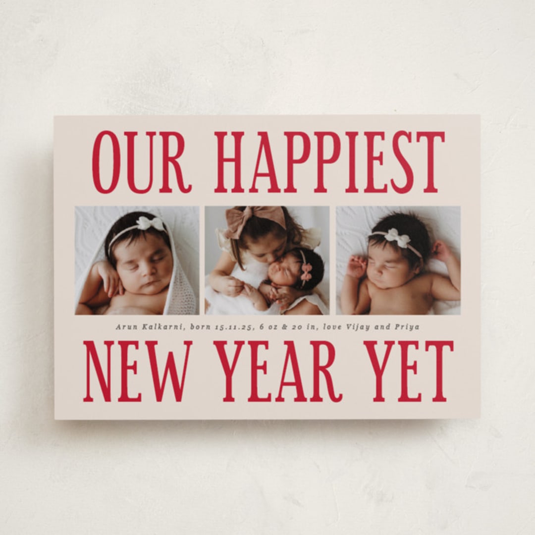 "Something Kind of Wonderful" - Holiday Birth Announcement Cards in Raspberry Pie by Corinne Malesic - Front