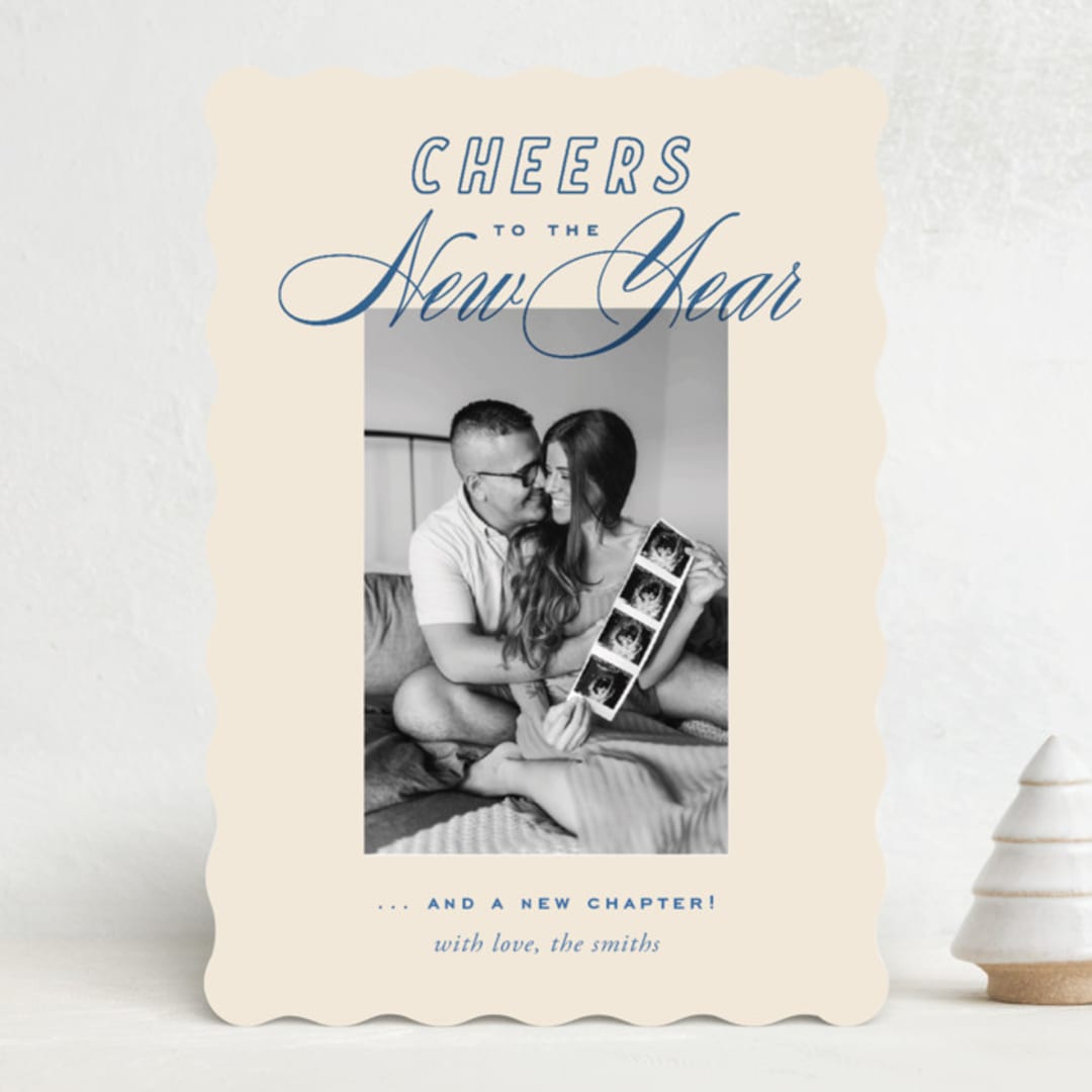 "Retro" - Holiday Birth Announcement Cards in Cobalt by Oscar and Emma - Karly Depew - Front