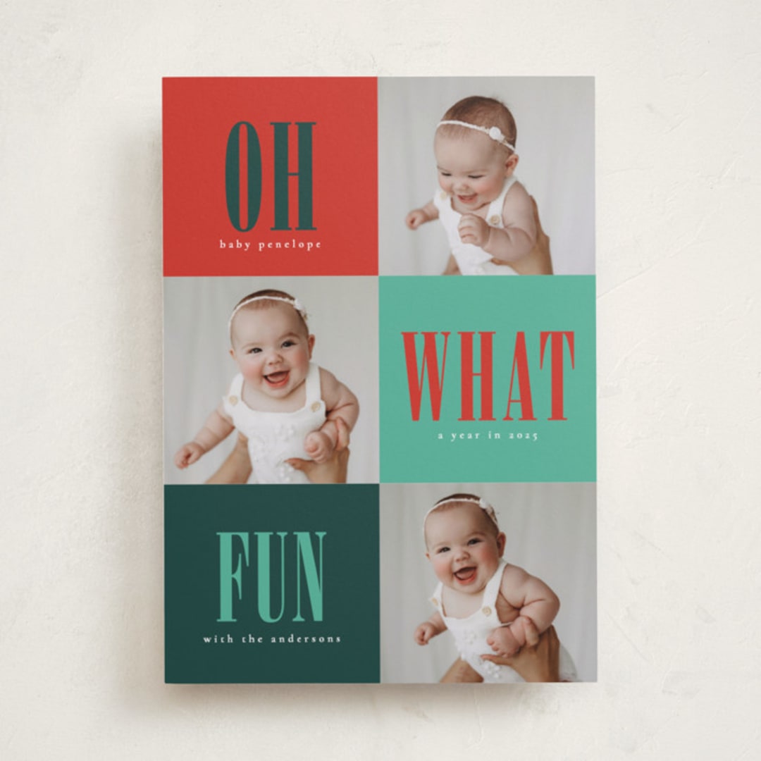 "Oh What Fun" - Holiday Birth Announcement Cards in Candied Apple by Stacy Maalouf - Front