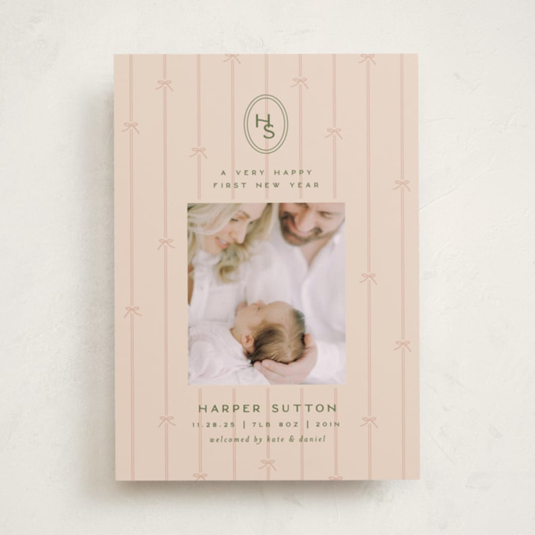 "first christmas monogram" - Holiday Birth Announcement Cards in Blush by Ellen Schlegelmilch - Front