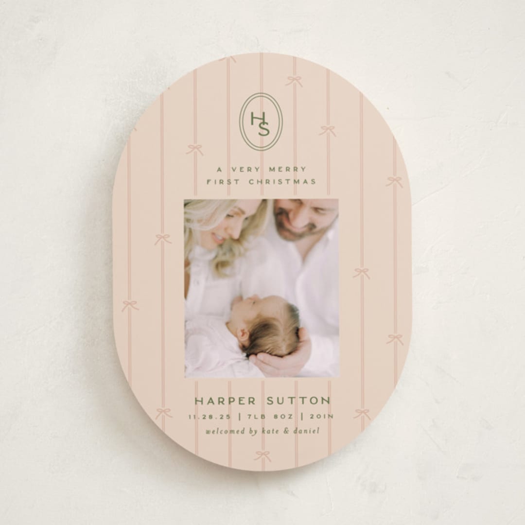 "first christmas monogram" - Holiday Birth Announcement Cards in Blush by Ellen Schlegelmilch - Front