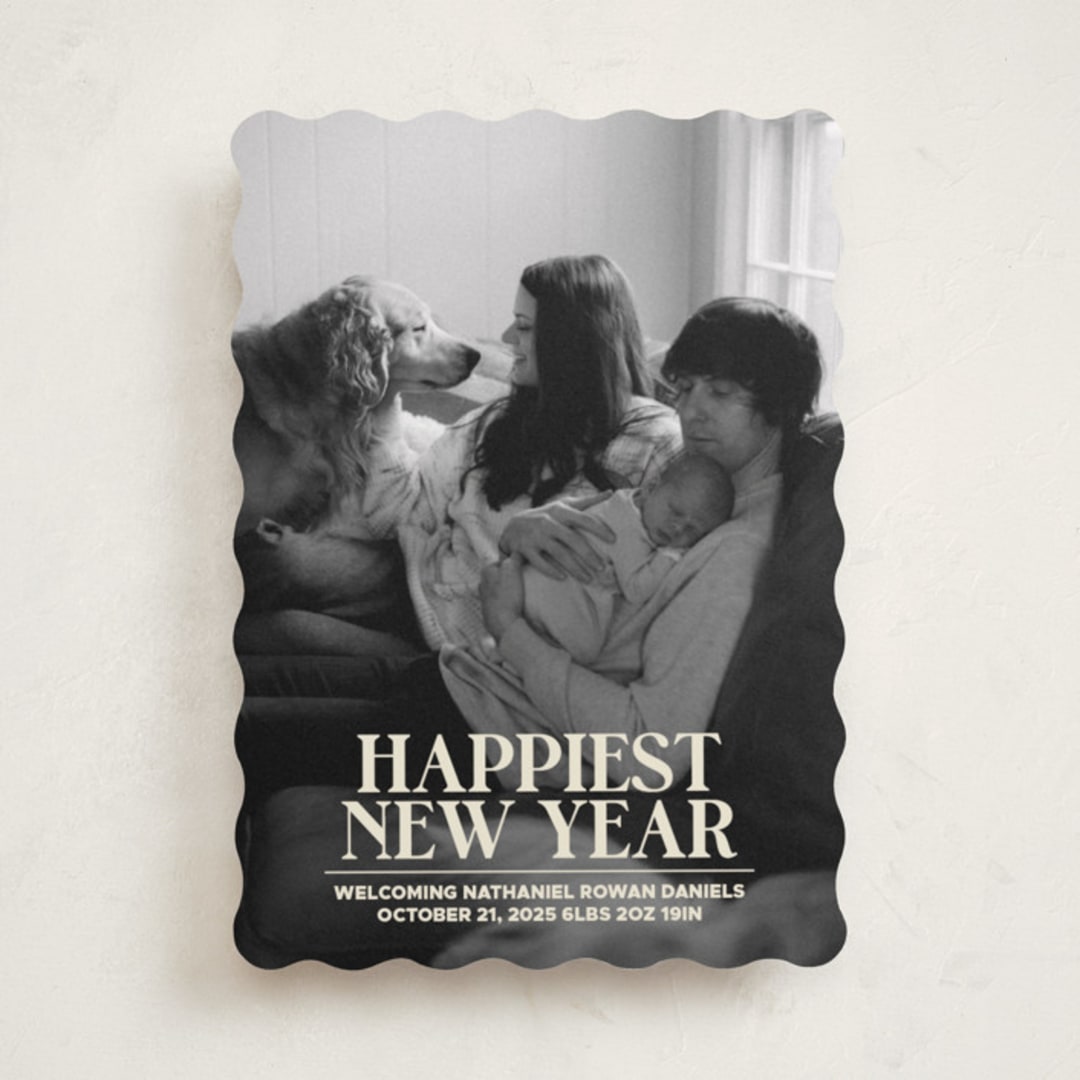 "News" - Holiday Birth Announcement Cards in Champagne by Jenna Holcomb - Front