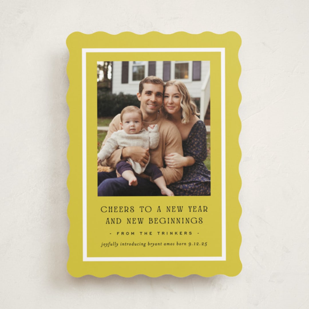 "Brighter Side" - Holiday Birth Announcement Cards in Citron by Amy Kross - Front
