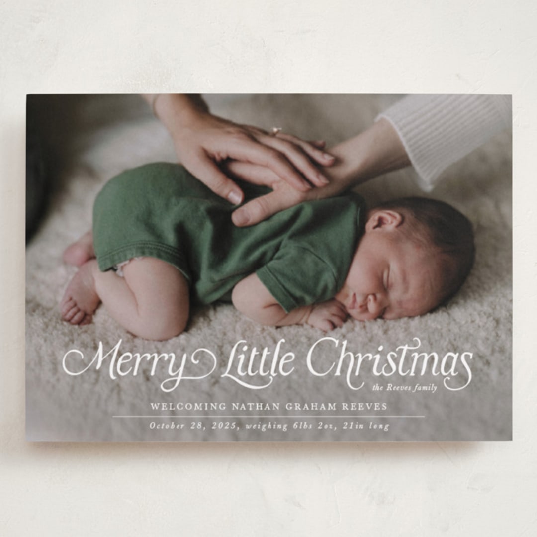 "Our Merry Little Christmas" - Holiday Birth Announcement Cards in Sugar by Jenna Holcomb - Front