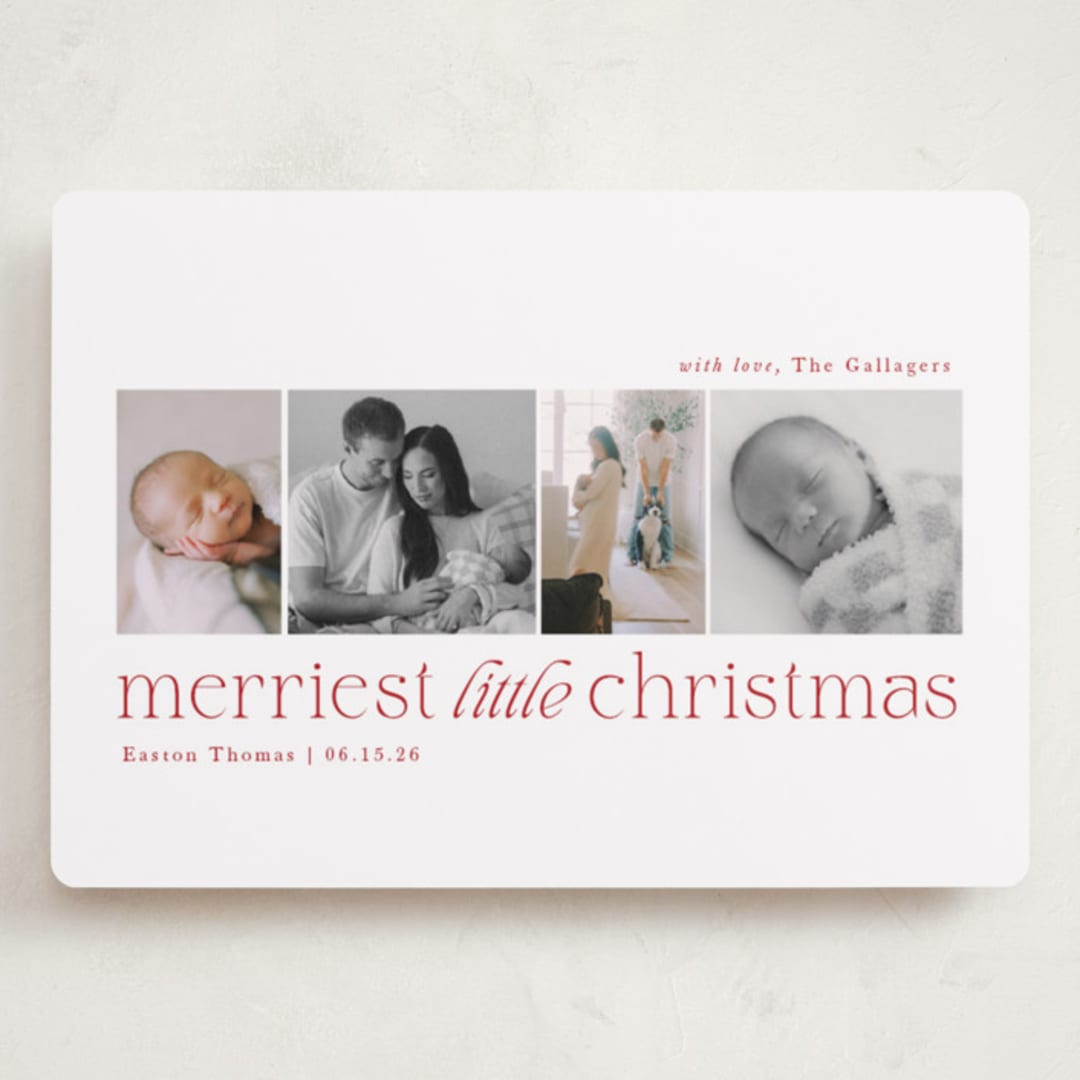 "Little Merriest" - Holiday Birth Announcement Cards in Cranberry by Sarah Brown - Front
