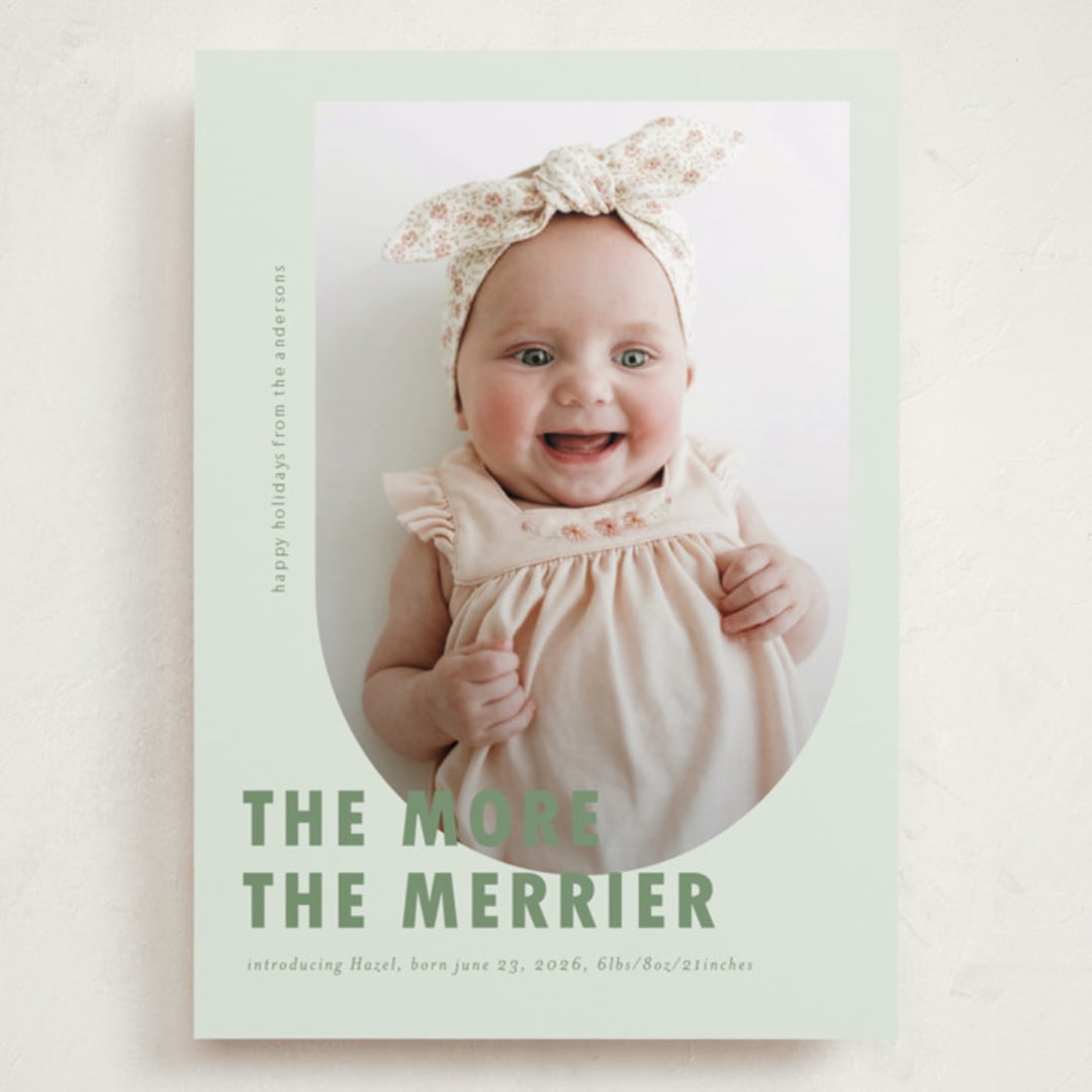 "Viola" - Holiday Birth Announcement Cards in Peppermint by Deynaaz Daraei - Front