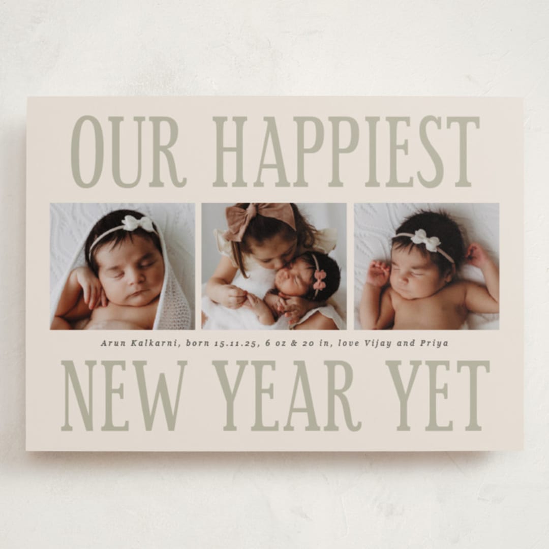 "Something Kind of Wonderful" - Holiday Birth Announcement Cards in Champagne by Corinne Malesic - Front