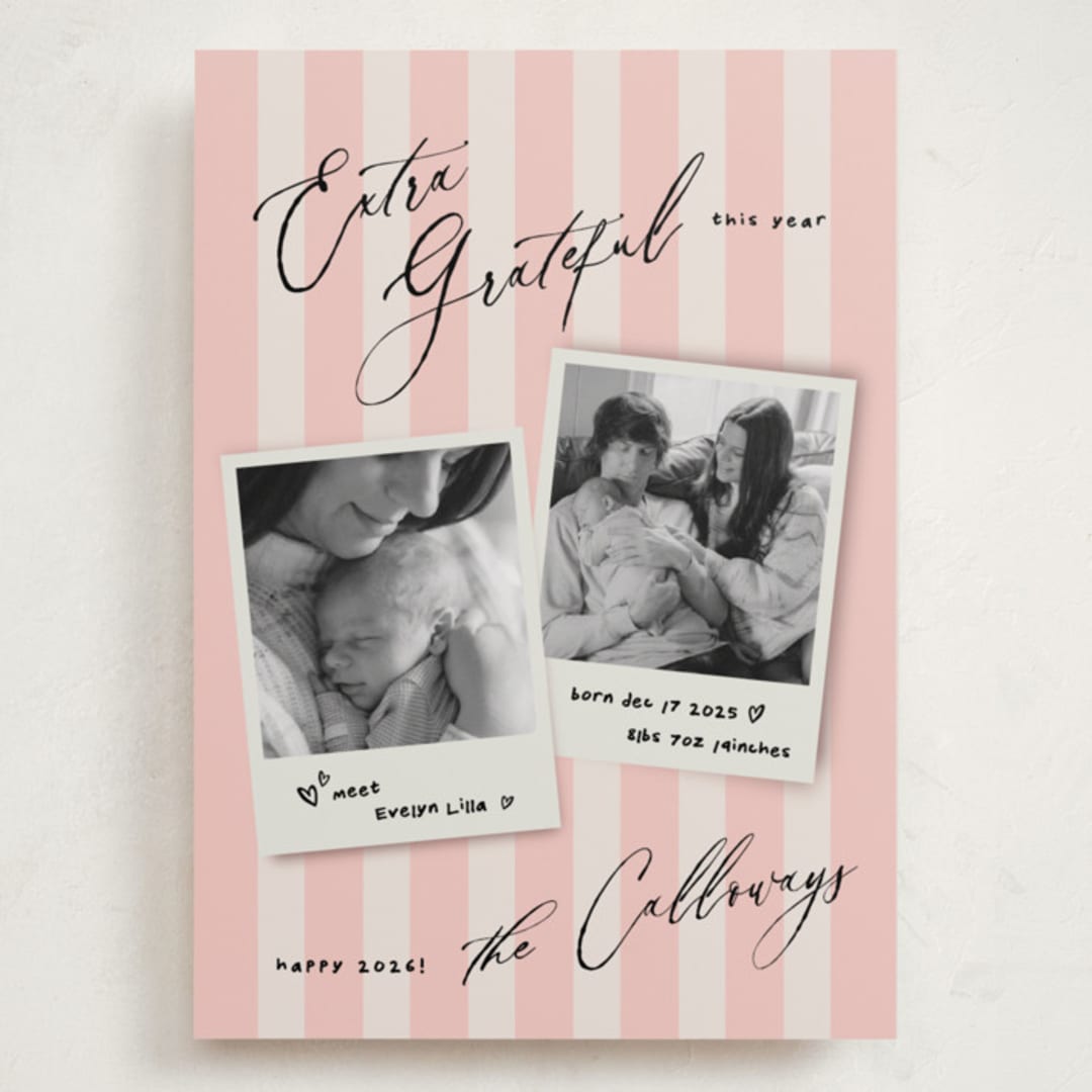 "Extra" - Holiday Birth Announcement Cards in Berry by Vivian Yiwing - Front