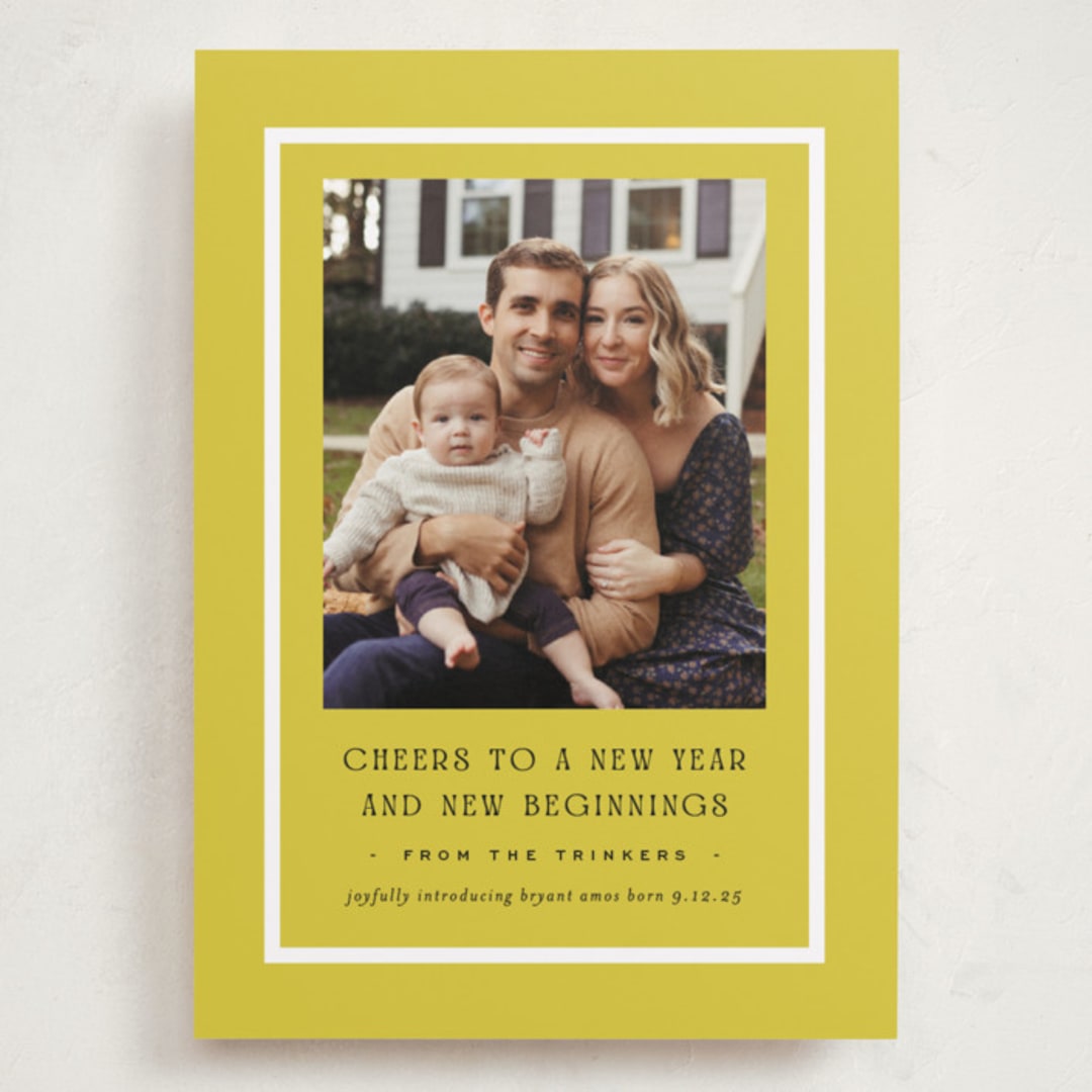 "Brighter Side" - Holiday Birth Announcement Cards in Citron by Amy Kross - Front