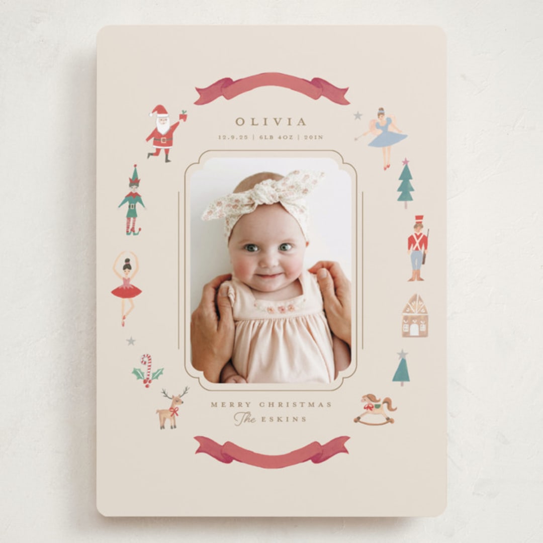 "Festive Dreams" - Holiday Birth Announcement Cards in Halo by Teju Reval - Front