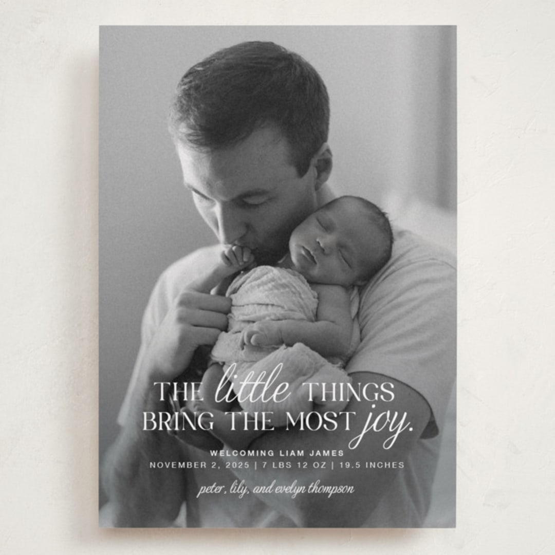 "Little Things" - Holiday Birth Announcement Cards in Frost by Karen Glenn - Front