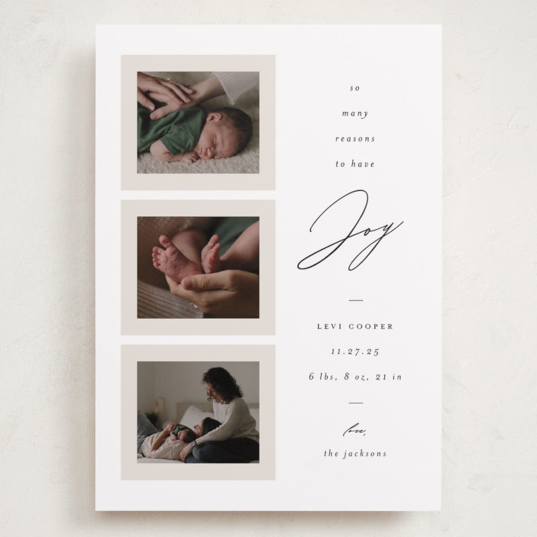 "So Many Reasons" - Holiday Birth Announcement Cards in Snow by Ashley Iwafuchi - Front