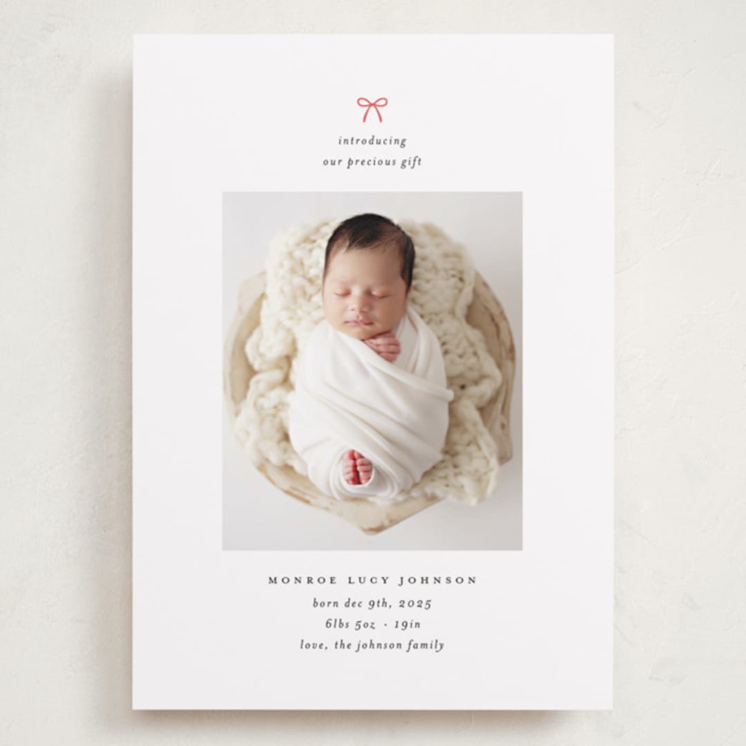 "our precious gift" - Holiday Birth Announcement Cards in Candy Cane by Carolyn Nicks - Front