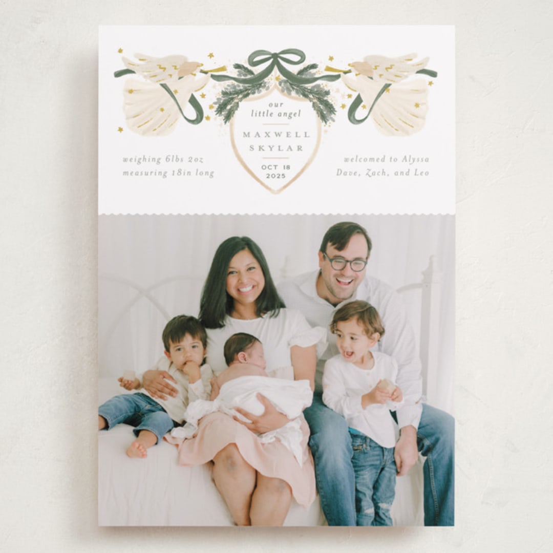 "Our Angel" - Holiday Birth Announcement Cards in Juniper by Jenna Holcomb - Front