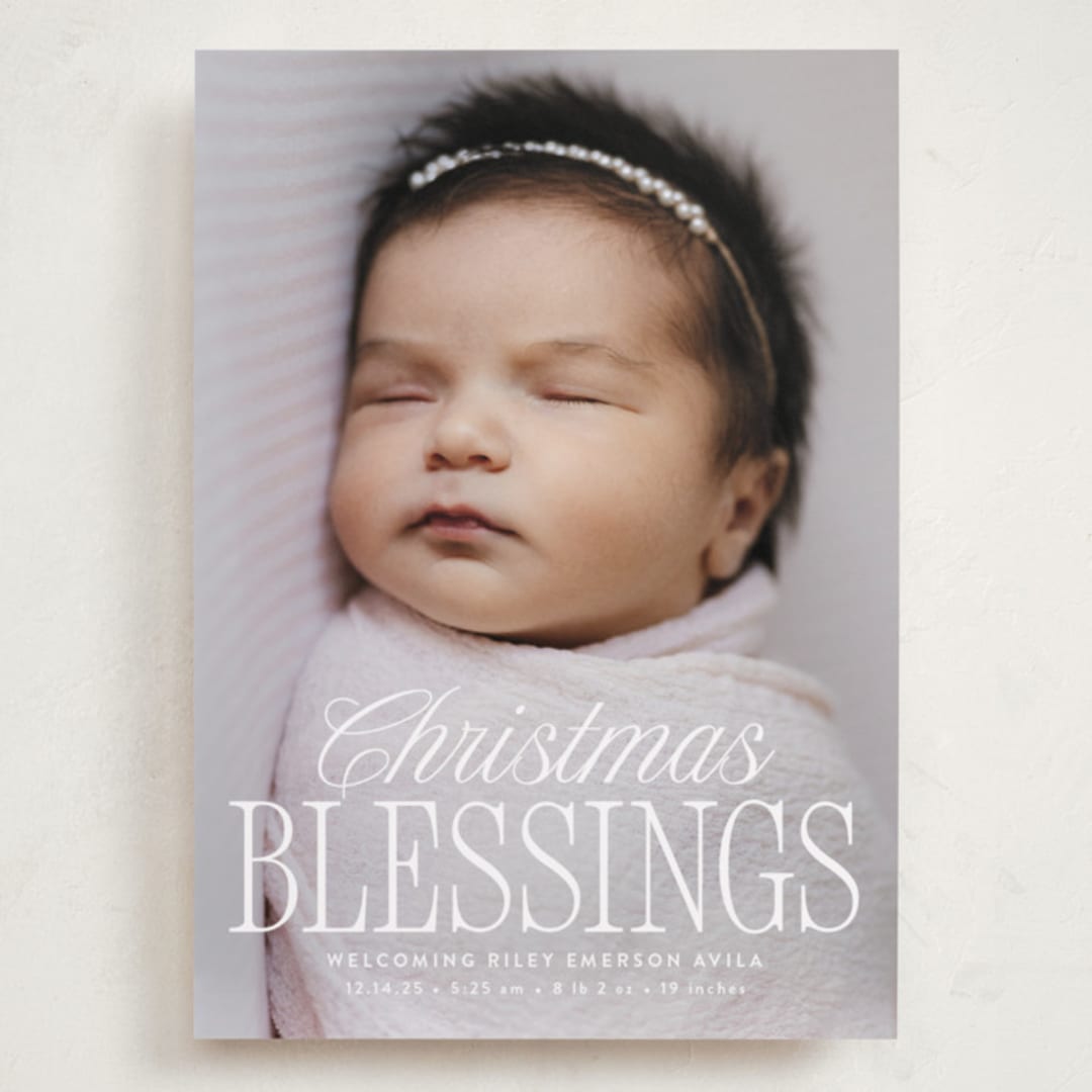 "blessed welcome" - Holiday Birth Announcement Cards in Snow by Susan Asbill - Front