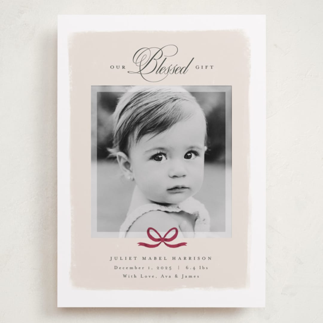 "Our Blessed Gift" - Holiday Birth Announcement Cards in Vanilla by Nicoletta Savod - Front