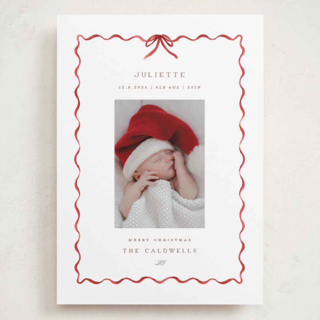 "lovely holiday" - Holiday Birth Announcement Cards in Crimson by Grae - Front