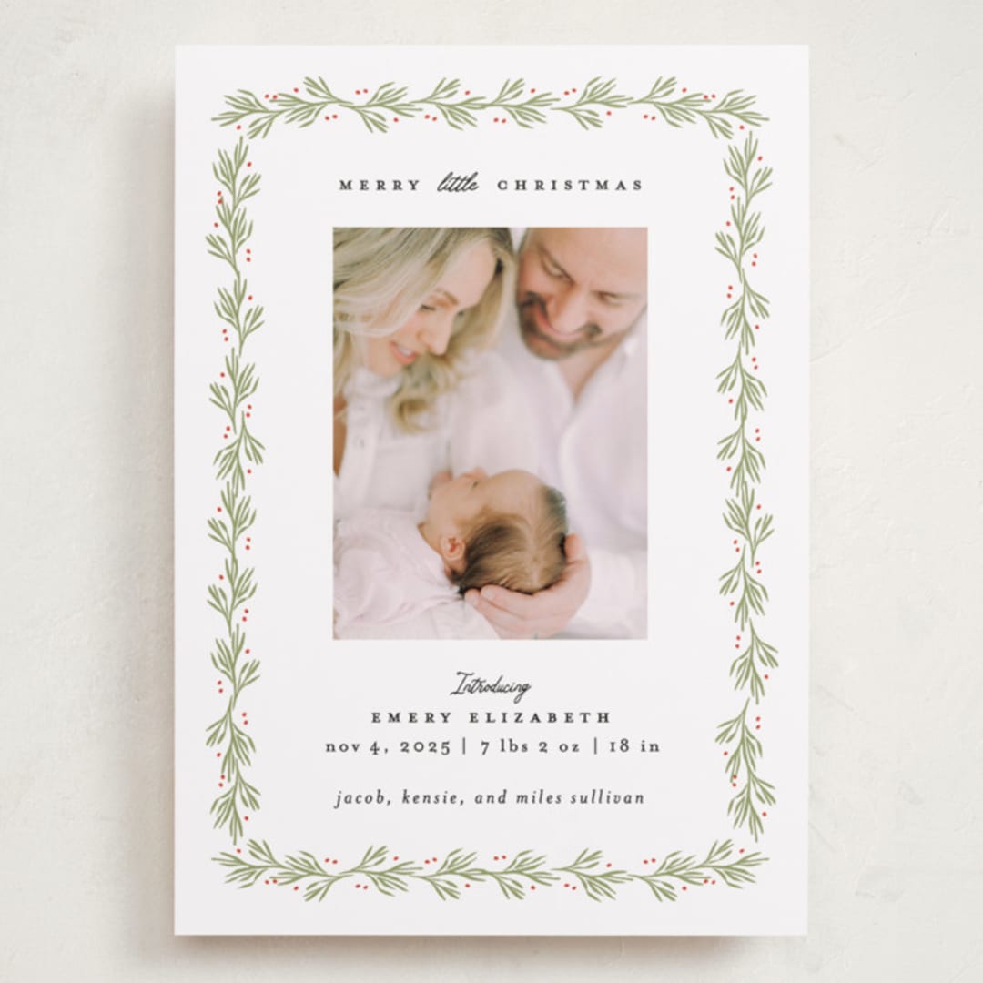 "Little Christmas" - Holiday Birth Announcement Cards in Mistletoe by Julie Murray - Front